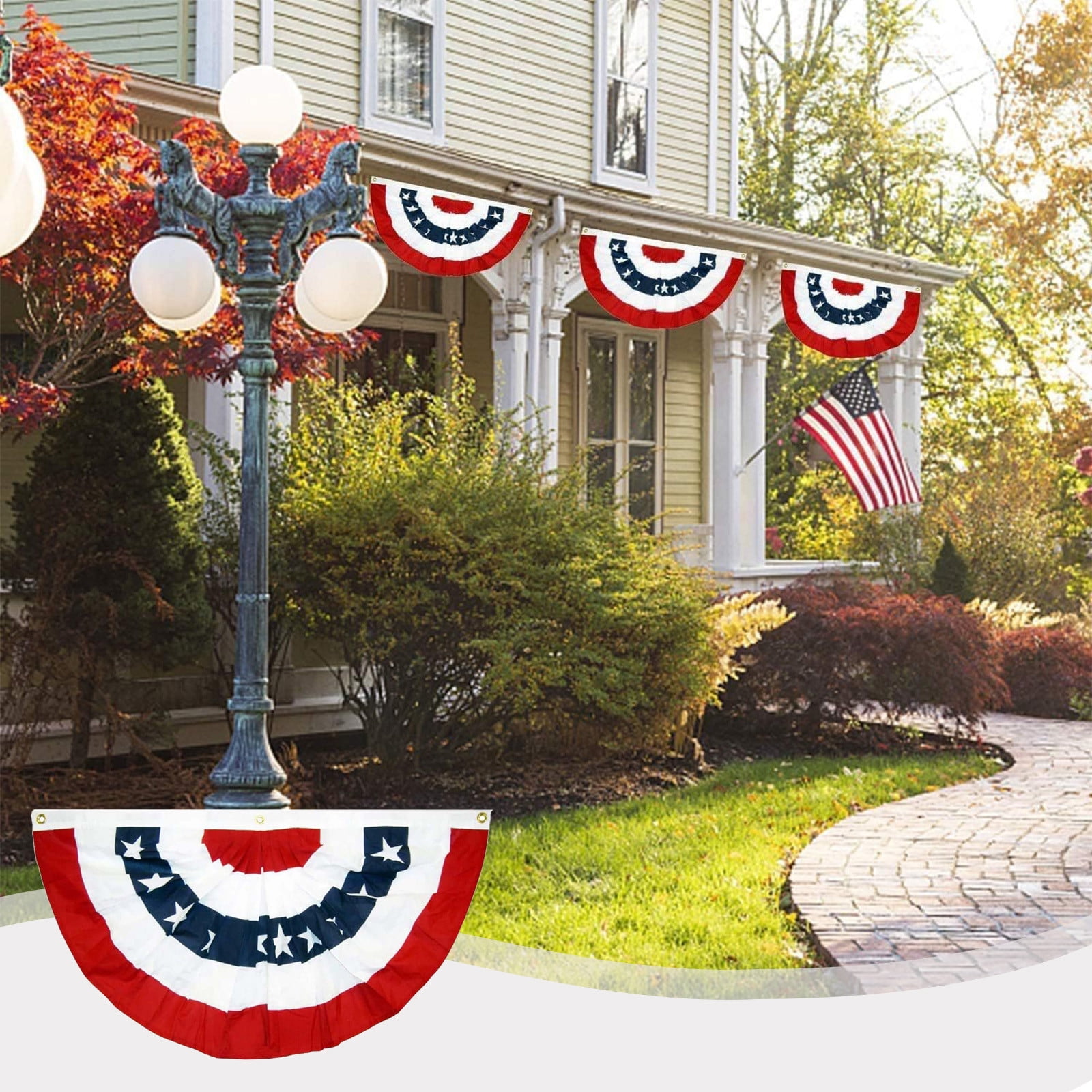American Flag Bunting Patriotic Pleated Fan Flag USA Flags with Brass Grommets and Zip Ties for 4th of July Memorial Day Decoration Outdoor (1.5x3 Feet)