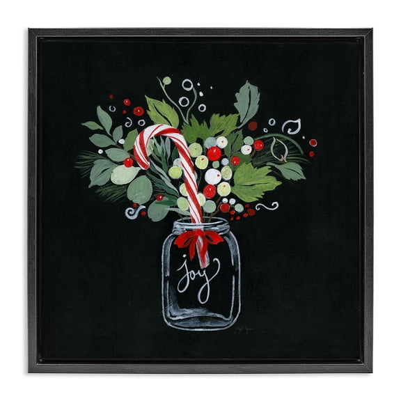 Stupell Industries French Country Joy Candy Cane Jar Black Floating Frame Canvas Art, 18 x 18, by Janet Tava