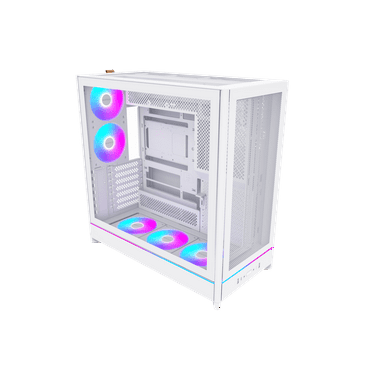 MONTECH HS01 PRO, ATX Mid-Tower PC Case, Gaming PC, High-Airflow, Reversible Layout, Mesh Front Panel, 5x ARGB PWM Fan Pre-Installed, Sink-in Design, Toolless Panels, White