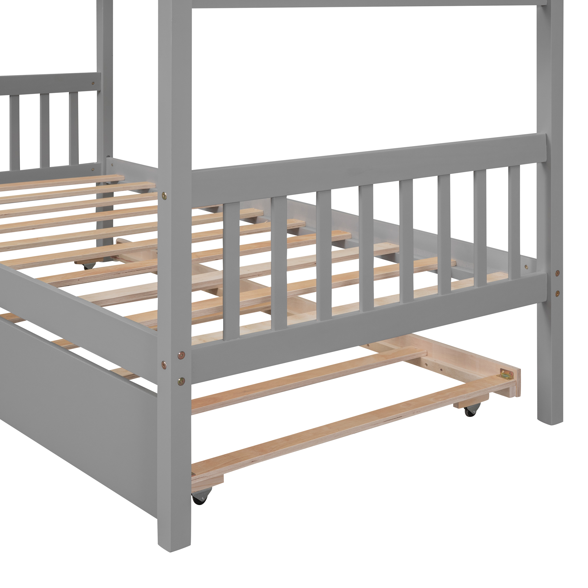 Bellemave Twin Size House Bed with Trundle, Wood Platform Bed Frame with House Shape Roof for Teens (Gray)