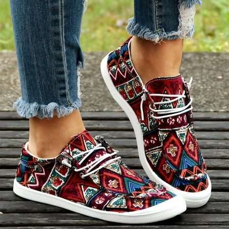

Aayomet Casual Shoes for Women 11 Loafers For Women Ladies Shoes For Women Autumn Leopard Print Canvas Flat Soft Vulcanize Red 6.5