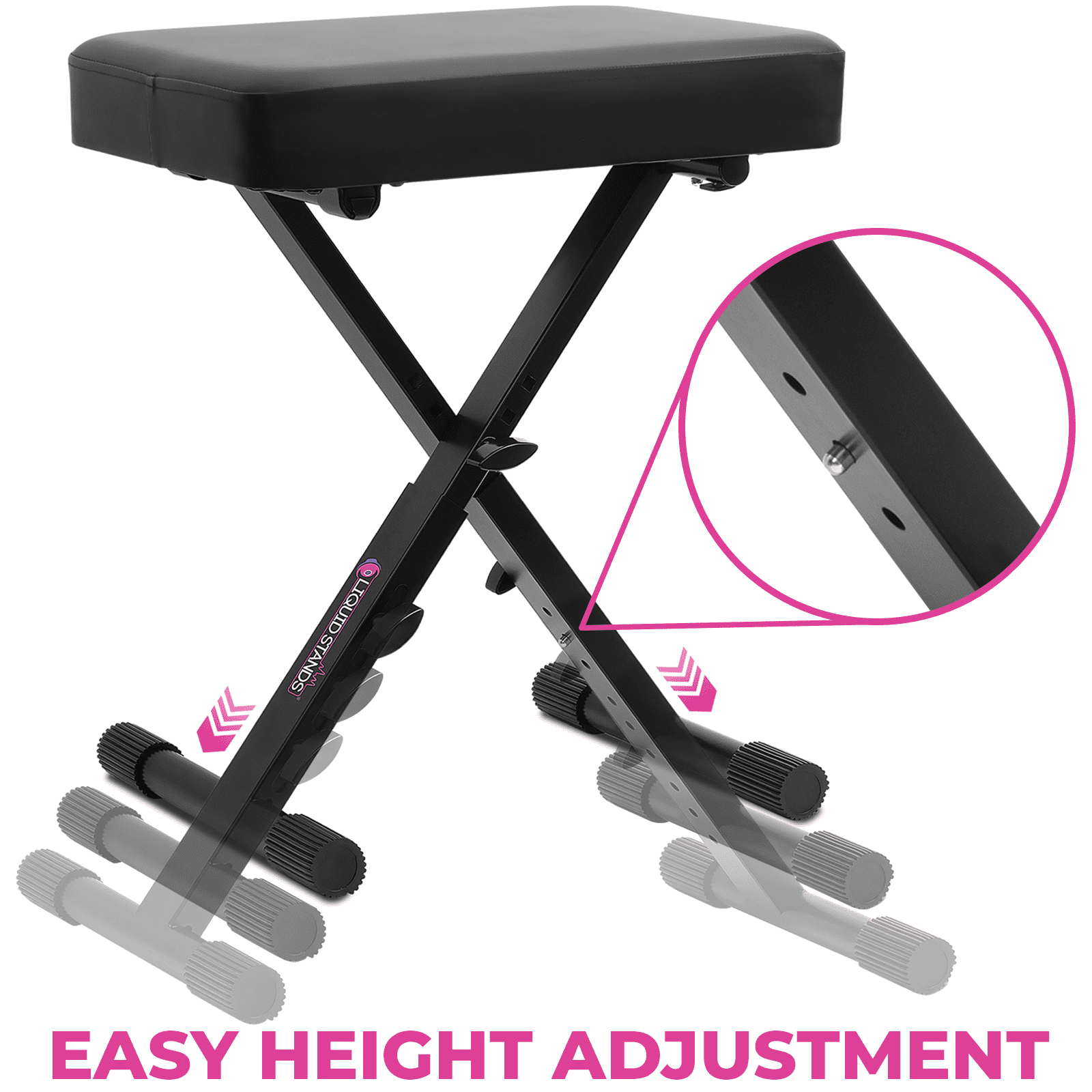 Liquid Stands Foldable Adjustable Piano Bench - X-Style Music Stool - Piano Keyboard Bench Seat for Piano Keyboard Stand with Black Cushion Padded Bench  for Musicians Piano Stool Chair, Piano Desk