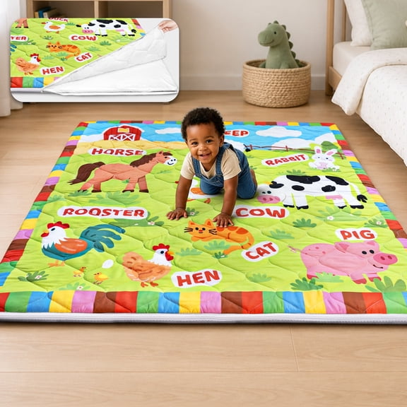 Zenkitch Baby Play Mat,Removable Washable Cover,50" × 50" ,Soft and Non-Slip for Infants and Toddlers, Suitable for Playpen and Floors
