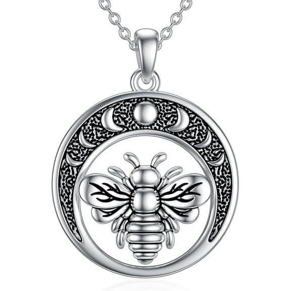 Bee Necklace for Women 925 Sterling Silver Moon Phase Bumble Bee Pendant Jewelry for Mom Wife Christmas Birthday Gifts