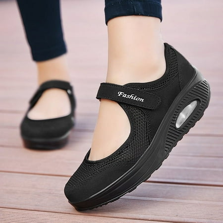 

MNGHNKJ Women‘s Air Cushion Mesh Sneakers Breathable Cut-out Ankle Strap SPorts Shoes Casual Walking Shoes