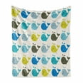thumbnail image 1 of Cartoon Soft Flannel Fleece Throw Blanket, Colorful Whales Different Styles Dotted Squares Lines Animals, Cozy Plush for Indoor and Outdoor Use, 60" x 80", Charcoal Grey Pale Blue, by Ambesonne, 1 of 6