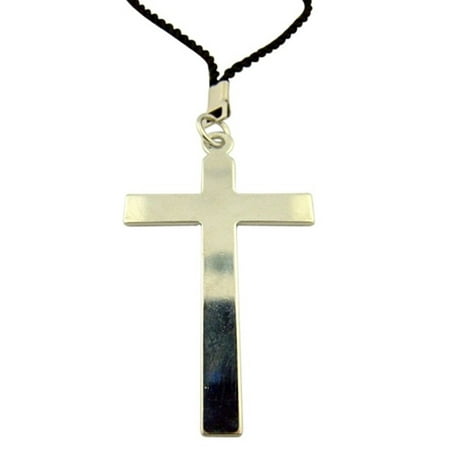 Two Tone 2 Photo Locket - Silver Tone Plain Latin Pectoral Cross Necklace on Cord Chain, 2 1/2 Inch