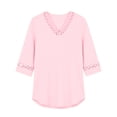 thumbnail image 7 of ClodeEU Women's V Neck Elbow Sleeve Blouse,Casual Loose Fit Solid Color Top Pink,Women's Plus M, 7 of 7