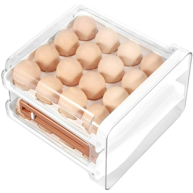MesaSe Egg Organizer for Refrigerator 2 Tier Egg Holder with Time Scale Stackable Egg Drawer Clear Egg Storage Container Large Capacity 32/60 Egg Storage Tray Egg Organizer Bins for Kitch
