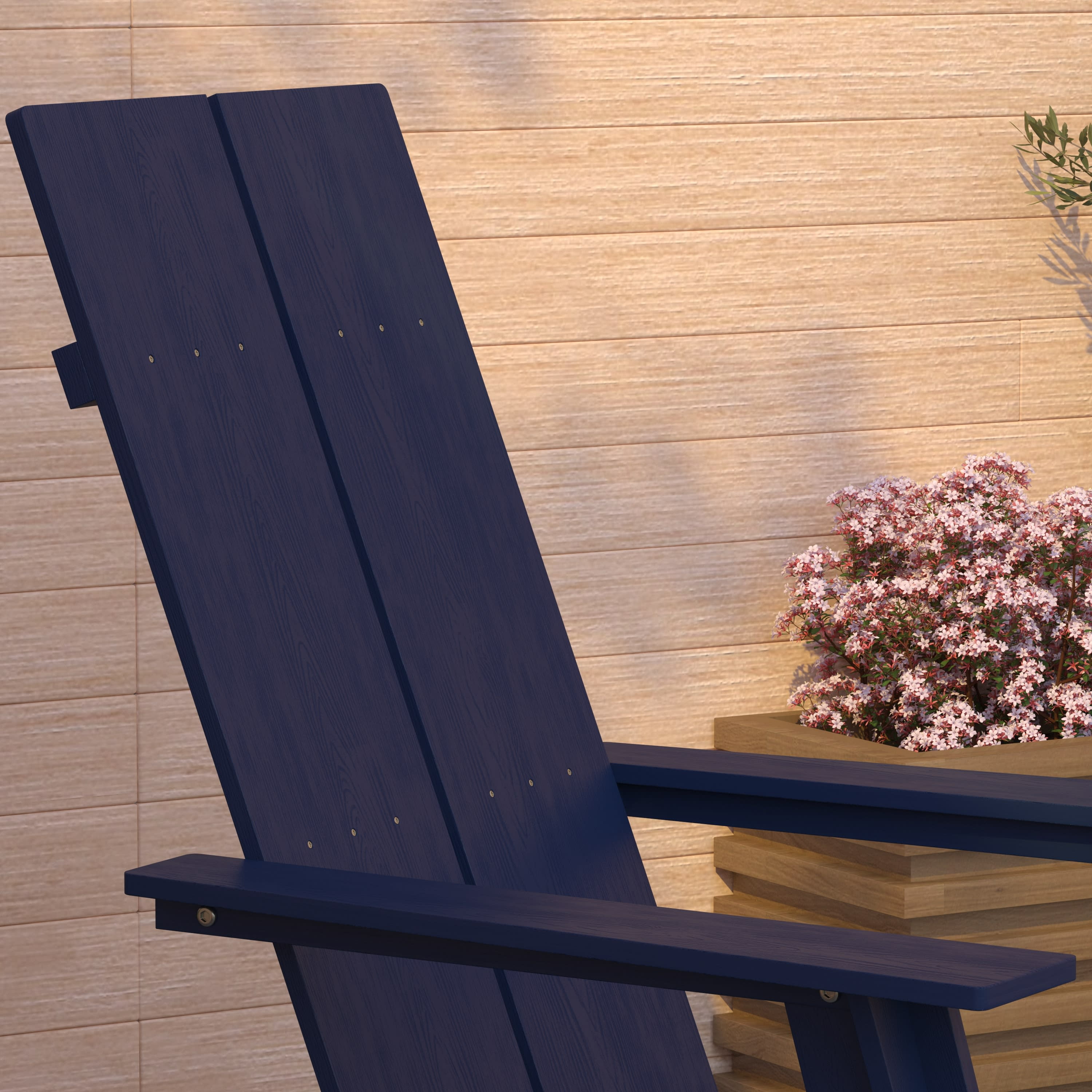 Merrick Lane Modern 2 Slat Back All-Weather Poly Resin Wood Adirondack Chair in Navy