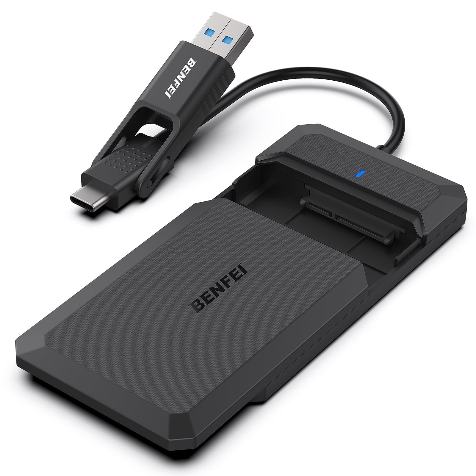 BENFEI 2.5 inch SATA to USB tool free external hard drive enclosure, USB C/A to Sata compatible for 2.5” SSD(optimized for SSD, support UASP SATA III)