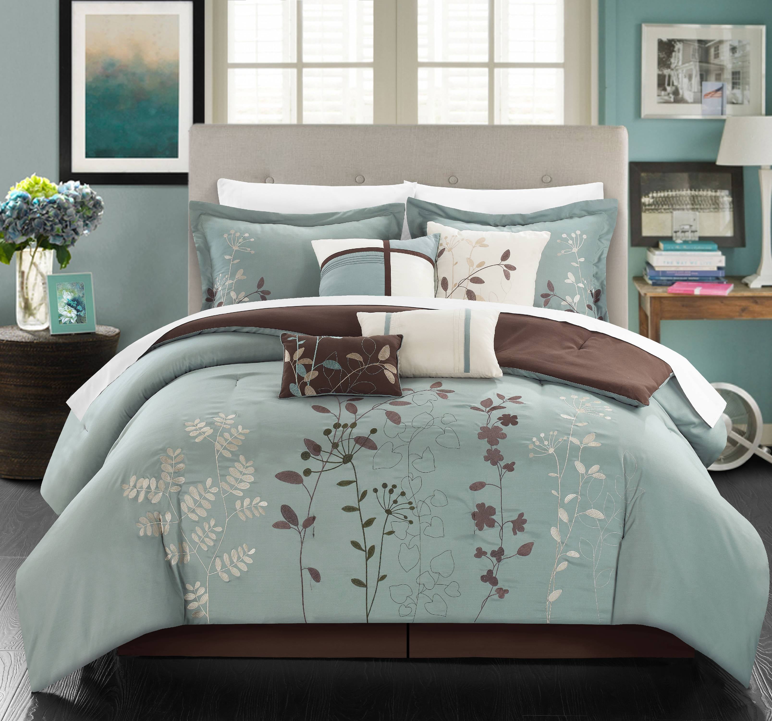 Chic Home Nits 12Piece Embroidered Comforter Set, Queen, Sage