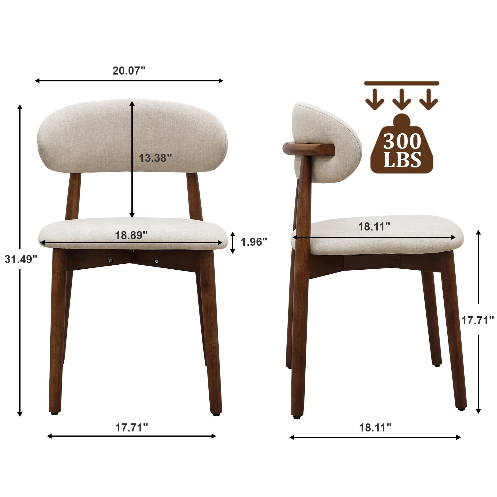 Upholstered Dining Chairs Set of 4, Warm Grey Flannelette Kitchen Chairs with Walnut Solid Wood Legs, Mid Century Modern Armless Side Chairs for Dining, Kitchen, Restaurant, Living Room