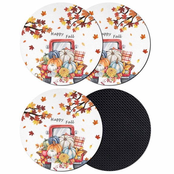 Thanksgiving Truck Coasters Set of 4, Absorbent Coasters for Drinks, Autumn Maple Leaf Harvest Pumpkin Coaster for Desk Coffee Table Protection, Home Decor House Warming Gifts 4"