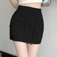 thumbnail image 4 of Bovxnpu Women Skirt Women's Sweat Mini Skirt Drawstring Sports Skater Skirt Basic Casual High Waisted Mini Skirts Beach Vacation Summer Outfits, 4 of 6