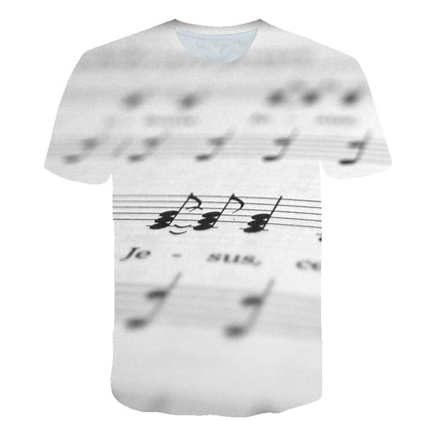 Novedad de verano, camisetas con notas musicales, ropa para niños y niñas, camisetas de manga corta, ropa para niños, cuello redondo, disfraces de 1 a 14 años, 7T Gao Jinjia LED