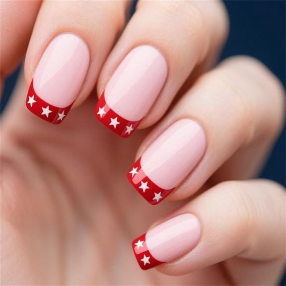Kokovifyves 24Pcs Short Independence Day French Press on Nails Patriotic Themed Fake Nails