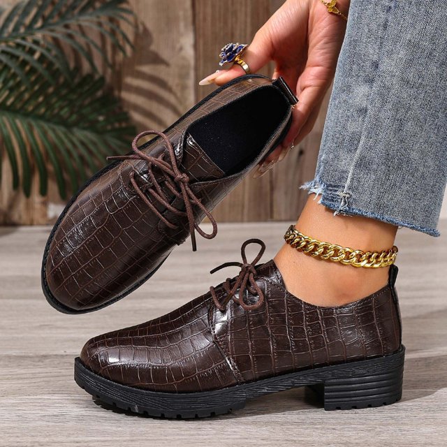 Xucatan Women's British Style Leather Loafers, Fashion Lace-Up Low Top Shoes with Mid Heel, Comfortable Casual & Dressy Oxfords for Women Gift