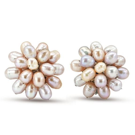 Sweet Cultured Freshwater Pink Pearl Cluster Clip On Earrings
