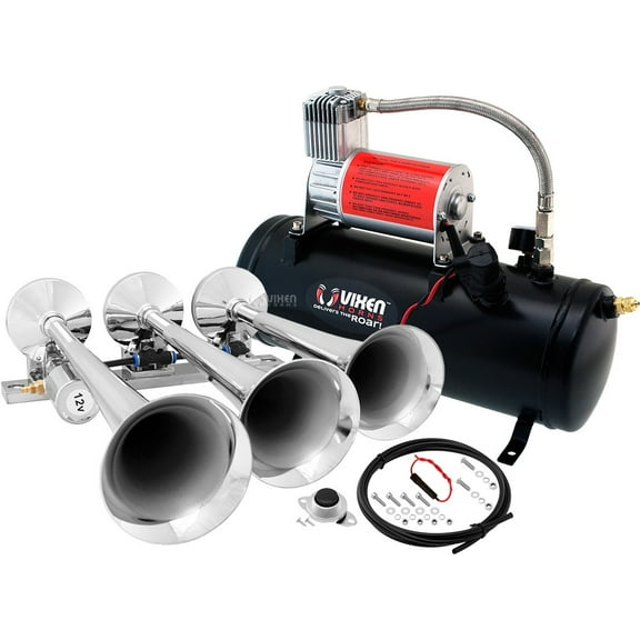 Vixen Horns Train Horn Kit for Trucks/Car/Semi. Complete Onboard System- 150psi Air Compressor, 1.5 Gallon Tank, 3 Trumpets. Super Loud dB. Fits Vehicles like Pickup/Jeep/RV/SUV 12v VXO8530/3118