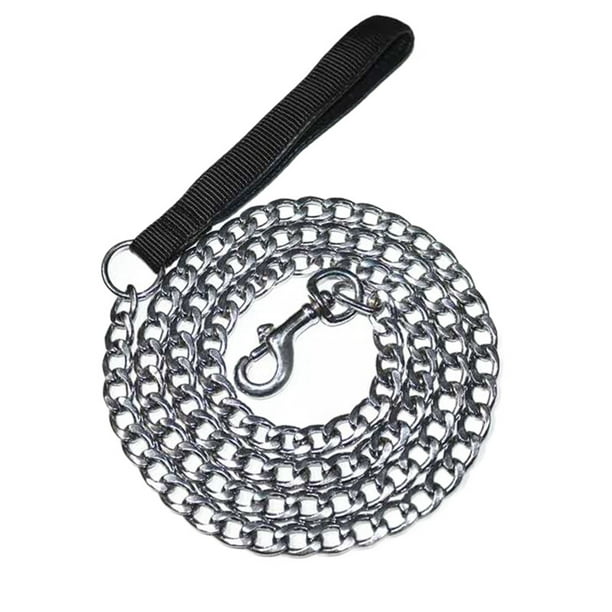 Correa de cadena de acero para perro, correa resistente para perro, mango de cuero PU para perros de 120CM