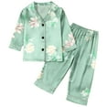 thumbnail image 1 of Odeerbi 1-8 Años Niños Niñas Pijamas de Raso Solapa de Muesca Camisa de Manga Larga Conjunto de Dos Piezas de Pijama Suave Estampado Floral, 1 of 9