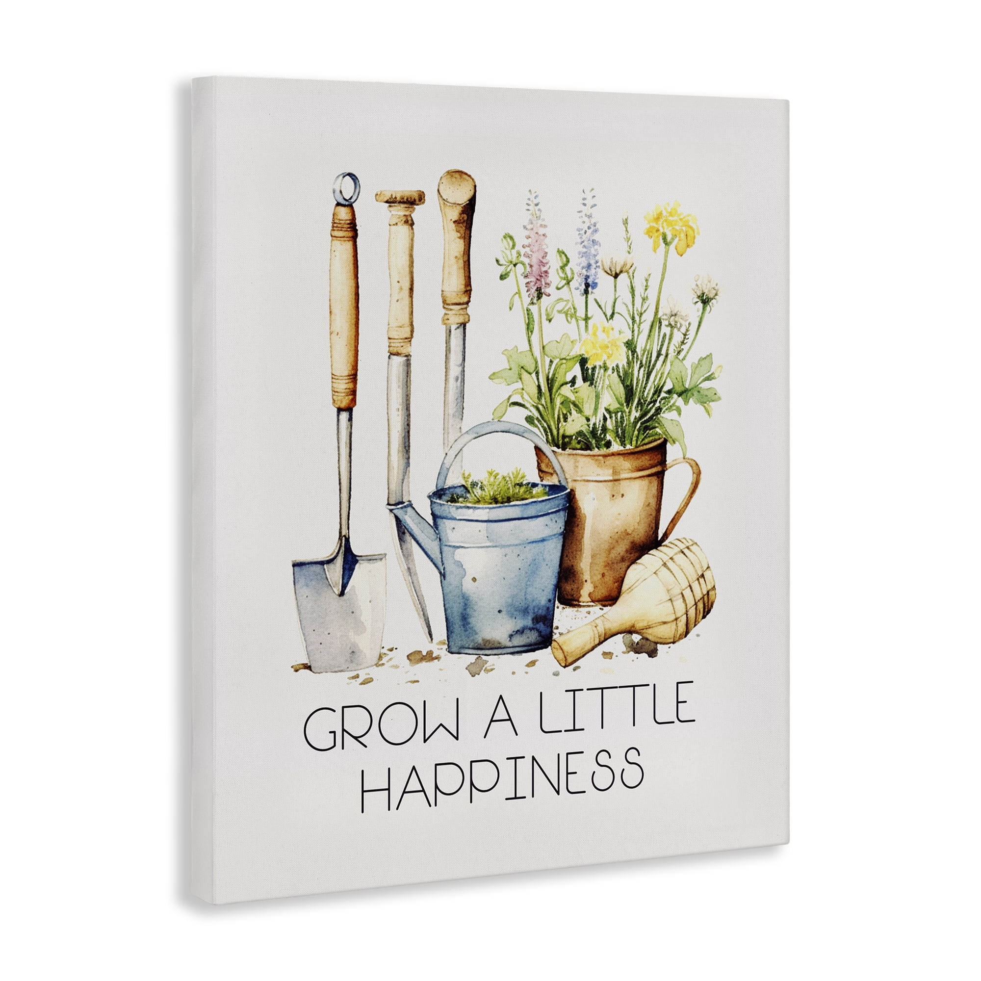 Stupell Industries Grow Happiness Gardening Plants & Flowers Painting Wrapped Canvas Art Print Wall Art, 16 x 20