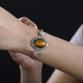 thumbnail image 3 of Tigers Eye 25.15 ctw Paper Clip and Leopard Head Bracelet in Platinum Bond 6.50800In Christmas Gifts, 3 of 5