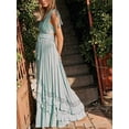 thumbnail image 3 of Liacowi Women Bohemian Long Dress Sleeveless V Neck Tie Waist Solid Color Ruffle Dress Summer Beach Dress, 3 of 5