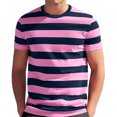 thumbnail image 2 of LWavelet Striped Men's Short Sleeve T-Shirt Relaxed Fit Great for Casual Outings and Daily Style Pink L, 2 of 4