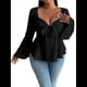 thumbnail image 2 of Tops de Talla Grande para Mujer, Camisetas con Volantes, Cuello en Forma de Corazón, Blusa de Larga Acampanada Negro XL, 2 of 10