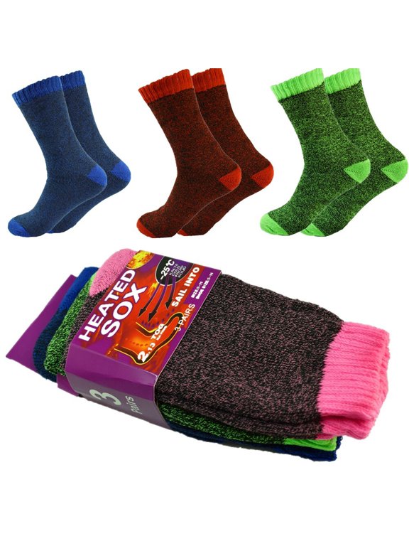 3 Pairs Women Winter Thermal Heated Warm Work Cushion Boots Crew Socks Size 9-11