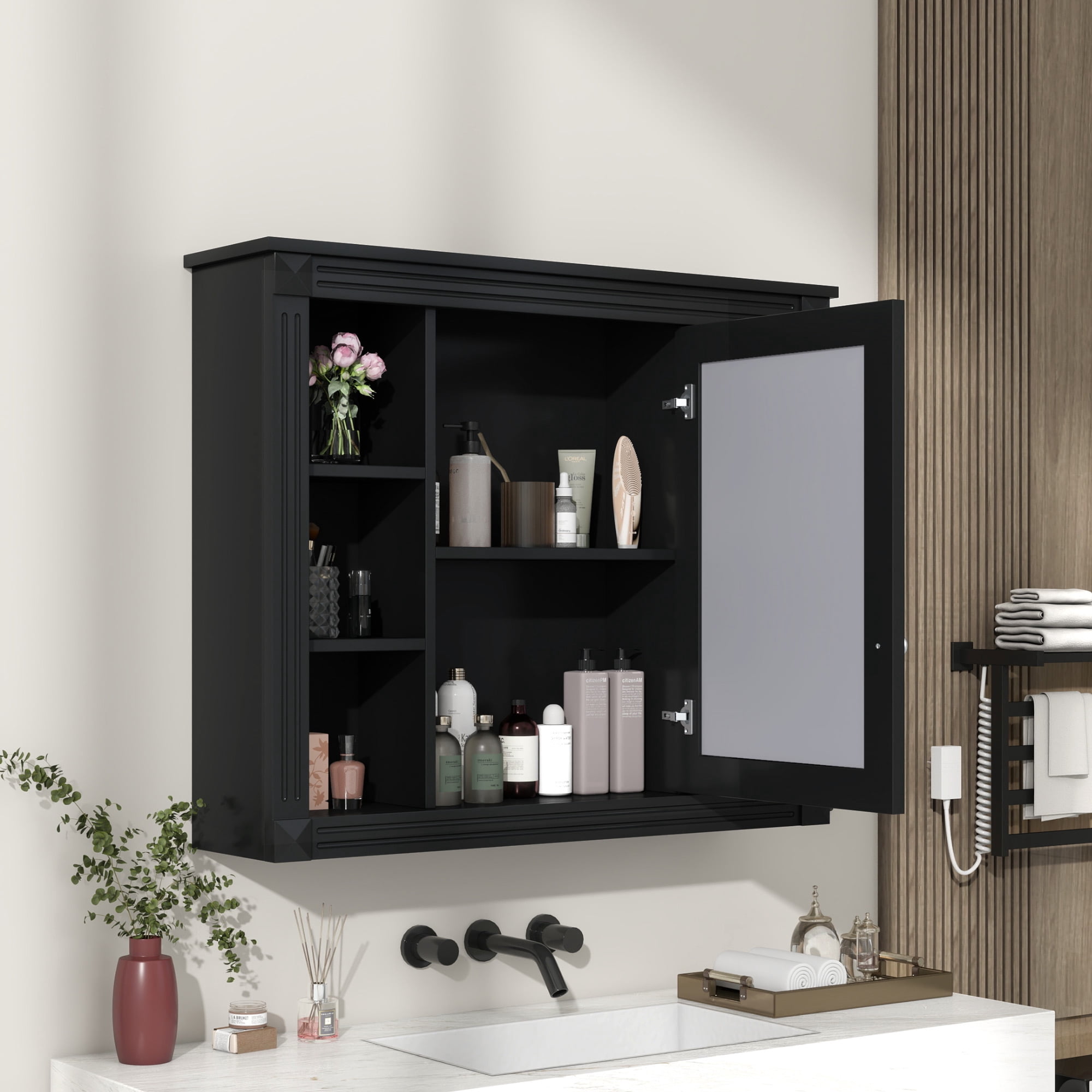 MAYEERTY 35'' x 28'' Wall Mounted Bathroom Medicine Cabinet with Mirror, 6 Open Shelves – Storage Cabinet