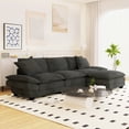 thumbnail image 2 of Muumblus 108" Modular Sectional Sofa with Ottoman, L-Shaped Couch with Chaise, Corduroy Sleeper Couch for Living Room, Gray, 2 of 11