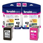 VersaInk-nano HP 62MS Black(MICR)  62CS Color Cartridges - 4X Life