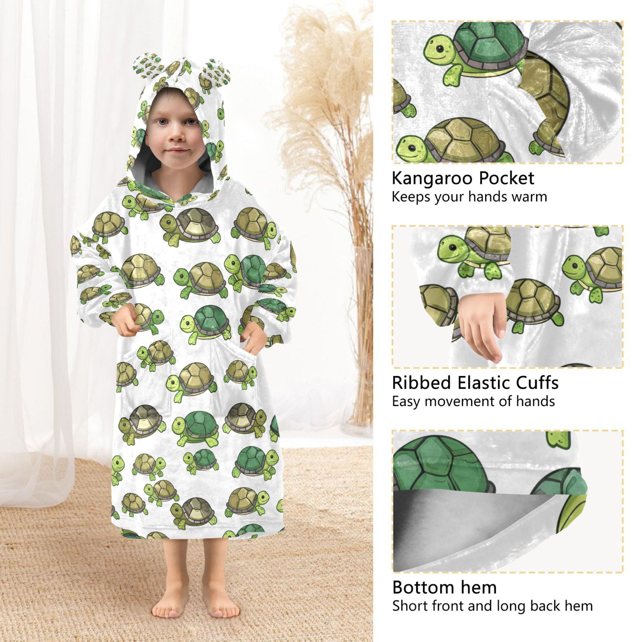 joogoo Blanket Hoodie for Cartoon Turtles Oversize Sweatshirt 3-14 YR L