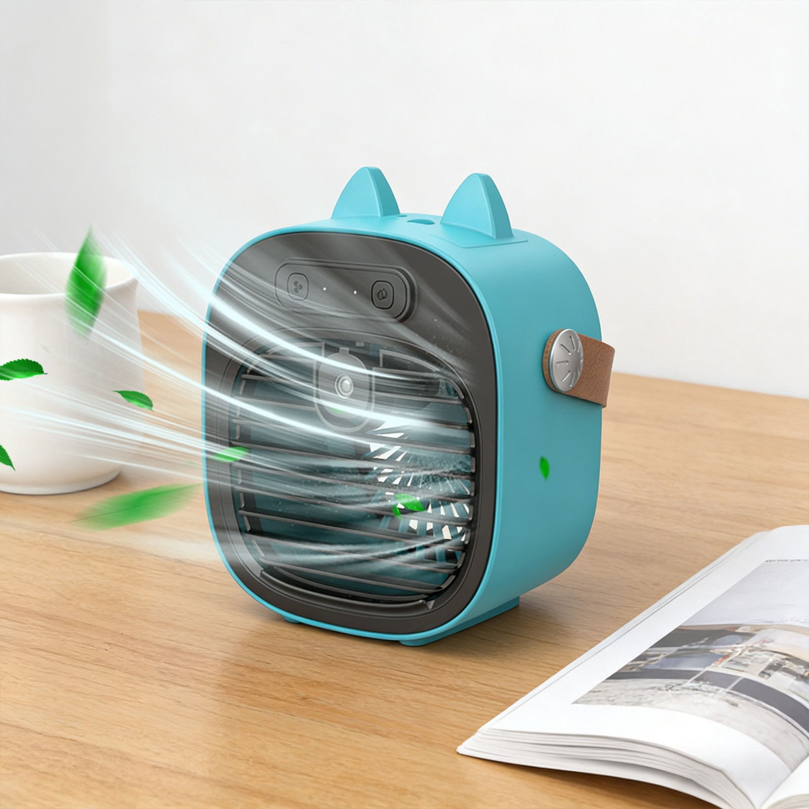 Portable Desktop Air Cooler with Humidifier, Quiet USB Rechargeable Mini Mist Fan with 3 Speeds and 4000mAh Battery, Small Personal Air Conditioner for Office Desk, Bedroom and Travel, 1-Pack