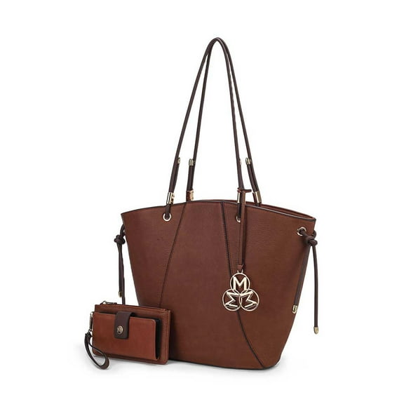 MKF Collection Liv Women's Tote Bag & Wristlet Wallet Set – Stylish Vegan Leather Fashion and Casual Handbag Mia K - Brown