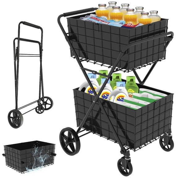 Stainless Steel Grocery Cart with Black Liner and 360-Degree Swivel Wheels for Efficient Shopping Needs