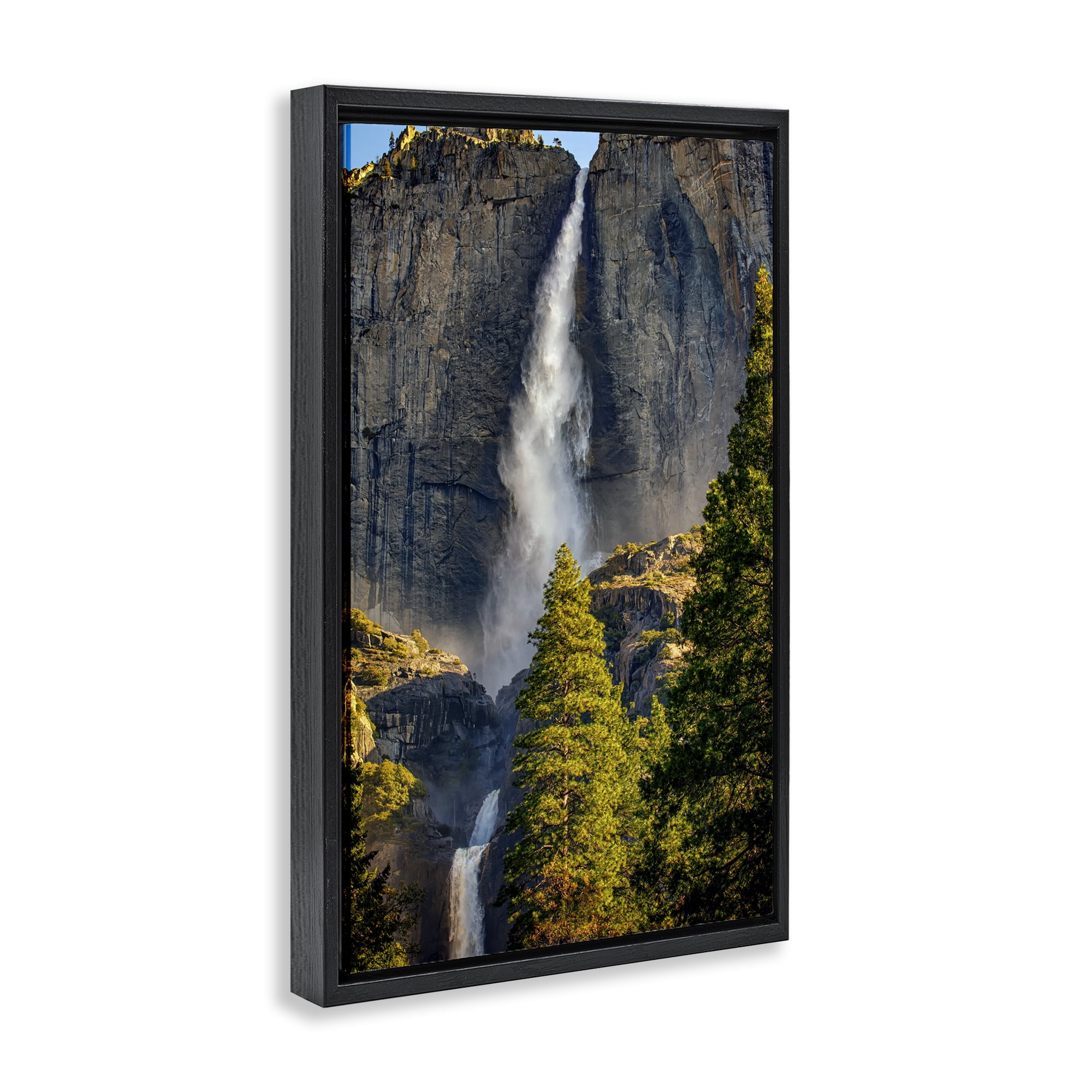 Stupell Industries Waterfall Between Cliffs Landscape & Nature Photography Black Floater Framed Canvas Art Print Wall Art, 17 x 25