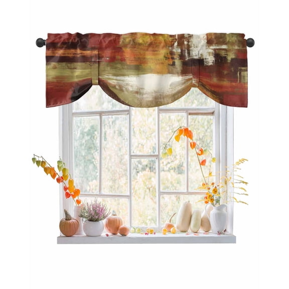 Tie Up Valance Curtain for Kitchen,Abstract Scorched Orange Green Rod Pocket Short Curtains Adjustable Tie-Up Shade Valances,Farmhouse Modern Art Window Treatment for Bathroom Living Room Bedroom