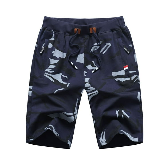 SWSMCLT Men's Beach Soft Lightweight Fashion Gym Shorts Camo Printed Joggers Cotton Comfy Casual Track Shorts Navy Large