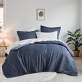 thumbnail image 1 of Regency Heights 7-Piece Full Bed in a Bag Set, Reversible Comforter with Sheet Set and Shams, Navy Blue, Solid Color, 1 of 12