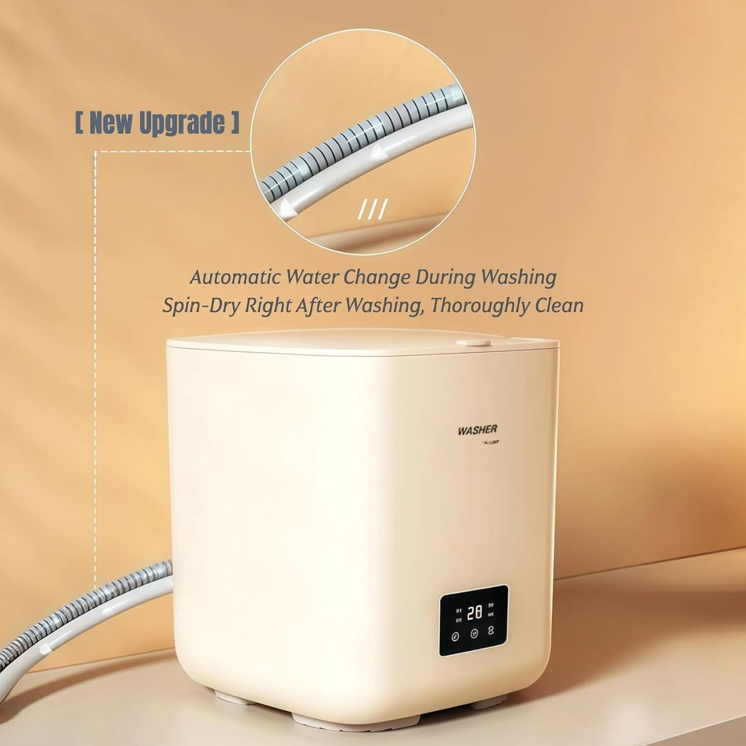 Automatic Portable Washing Machine, Mini Washer with Quiet and stable operation, Top Load, Compact for Dorms, Travel, Underwear & Socks, water inlet connection