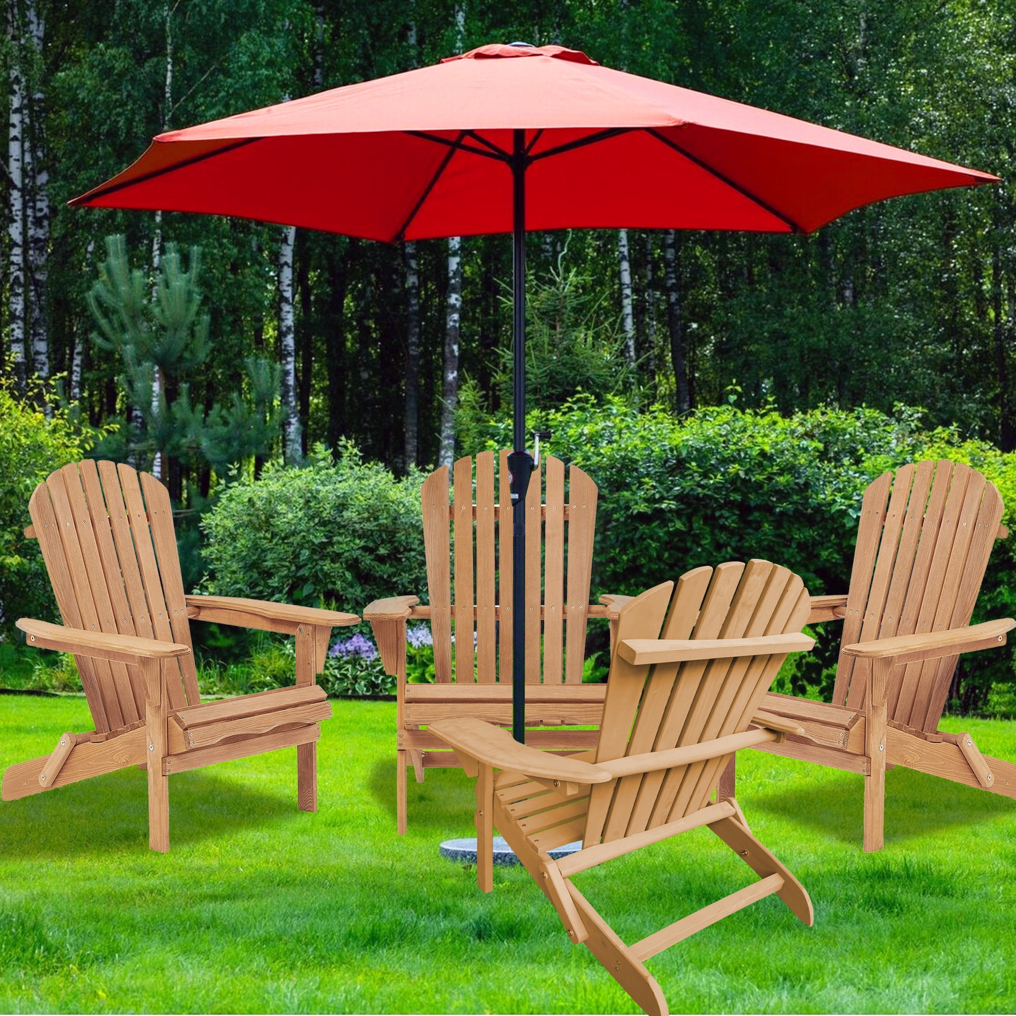 Glavbiku Folding Adirondack Chair Set of 4,Wood Lounge Chairs with High Backrest for Patio,Brown