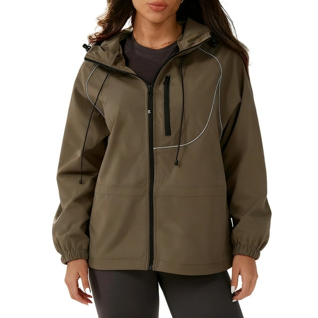 RXMEKW Womens Spring Jacket, Reflective Striped Skiwear Jacket with Windproof and Water-Repellent Properties