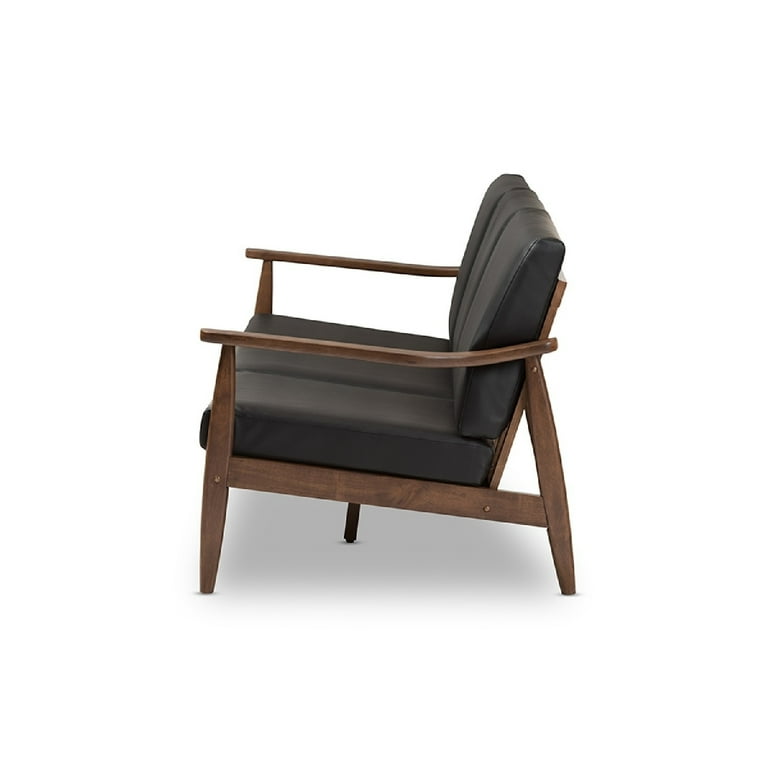 Baxton Studio Venza Mid-Century Modern Walnut Wood Black Faux Leather 3-Seater Sofa Baxton Studio Venza Mid-Century Modern Walnut Wood Black Faux Leather 3-Seater Sofa