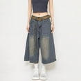 thumbnail image 2 of Risckoth Women Washed Denim Culottes, Mid Rise Wide Leg Cropped Jeans With Pockets S-3XL, 2 of 6