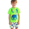 thumbnail image 6 of shoper Boys Swimsuits Size 10-12 Round Neck Dinosaur Print Short Sleeve Tops and Swim Trunks Stretch Summer Bathing Suit Toddler Boys Swimwear Set Green 5Y, 6 of 6