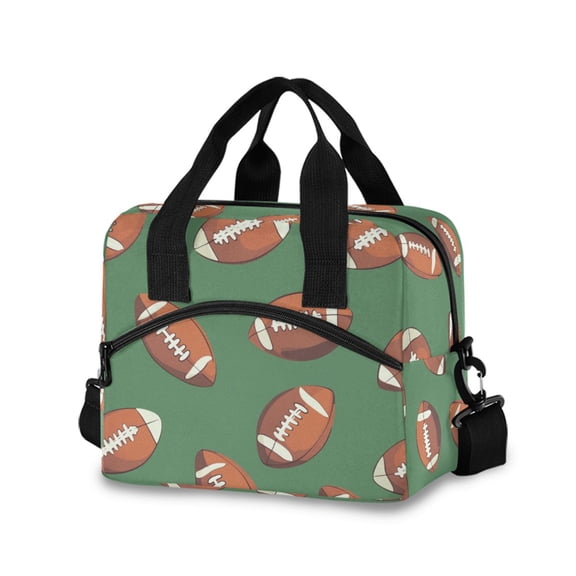 FORMRS Reusable Lunch Bag for Work School Leakproof Insulated Cooler with Adjustable Shoulder Strap, Green American Footballs